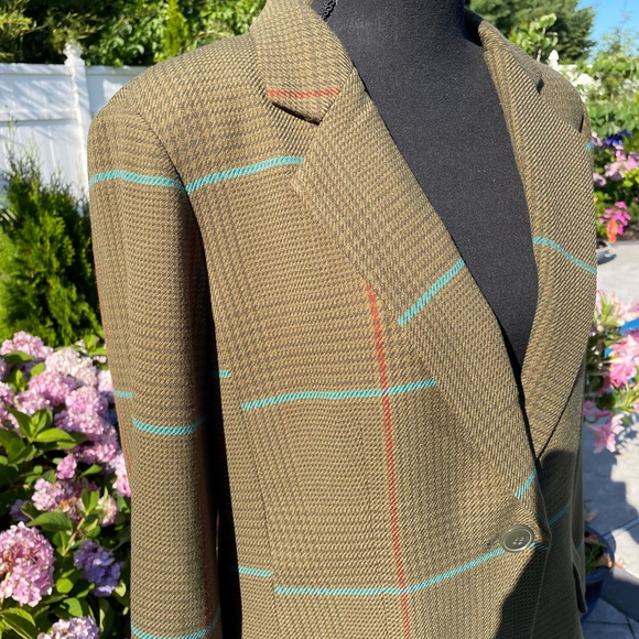 Linea Louis Dell'Olio Women's Olive Houndstooth Plaid Blazer Jacket Size 12 - Picture 2 of 11
